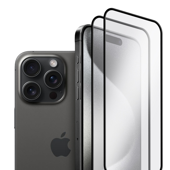 2x tvrzené sklo pro iPhone 15 Pro, ERBORD 3D pro celý displej