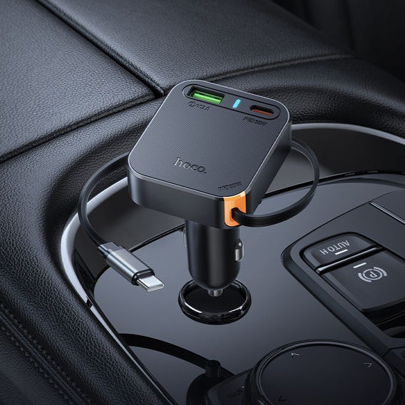 Hoco automobilová nabíječka s trojitým výstupem a navíjecím kabelem USB-C 65 W