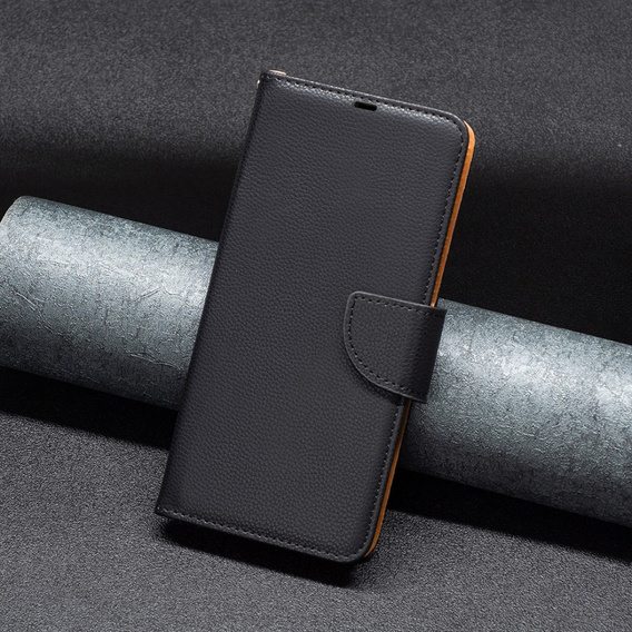 Klopové pouzdro pro Samsung Galaxy A25 5G, Wallet Litchi Leather, černé + 9H sklo 