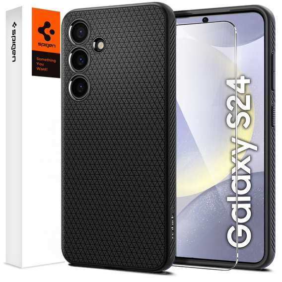 Pouzdro Spigen pro Samsung Galaxy S24, Liquid Air, černé + 9H tvrzené sklo