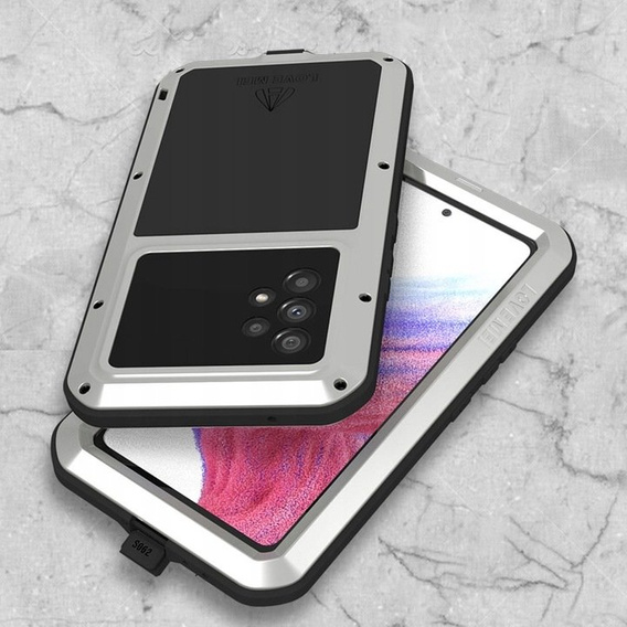 Pouzdro Love Mei pro Samsung Galaxy A53 5G, armored with glass, stříbrné