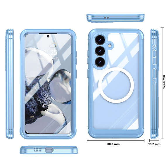 Pouzdro pro Samsung Galaxy S25 FE, Shockproof, se sklem, pro MagSafe, modré