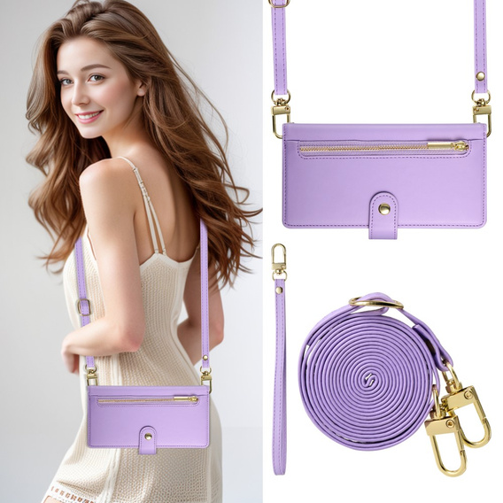 Klopové pouzdro pro Oppo Reno 13 5G, Wallet Zipper Pocket, fialové