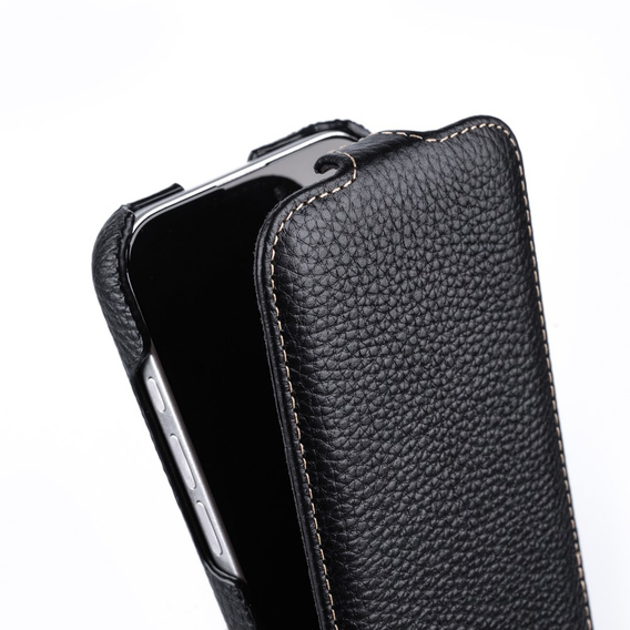 MELKCO flipové pouzdro pro iPhone 16 Pro, kožené, flipové, černé