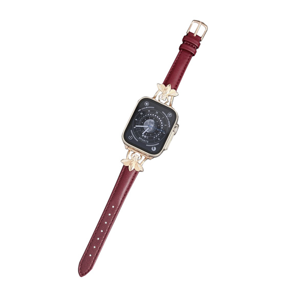 Kožený řemínek pro Apple Watch 1/2/3/4/5/6/7/8/SE/Ultra 42/44/45/49 mm, vínový
