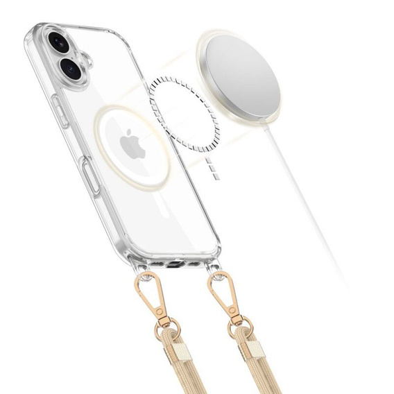 Pouzdro se šňůrkou na krk pro iPhone 16, ERBORD MagSafe, průhledné + sklo na displej