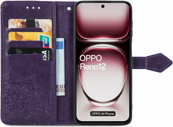 Klopové pouzdro pro Oppo Reno 12, Mandala, fialové