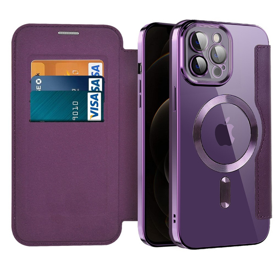 Klopové pouzdro pro iPhone 12 Pro, RFID Wallet MagSafe CamShield, fialové