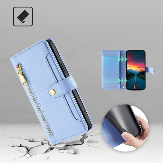 Klopové pouzdro pro Realme 14 Pro+ 5G, Wallet Zipper Pocket, modré