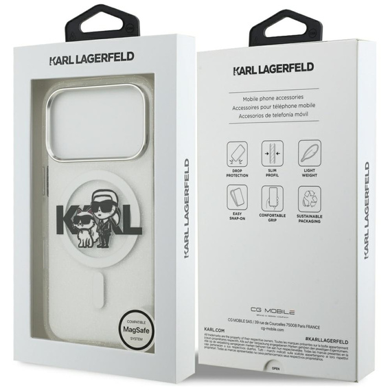 Pouzdro Karl Lagerfeld IML Glitter Karl and Choupette MagSafe pro iPhone 17 Pro
