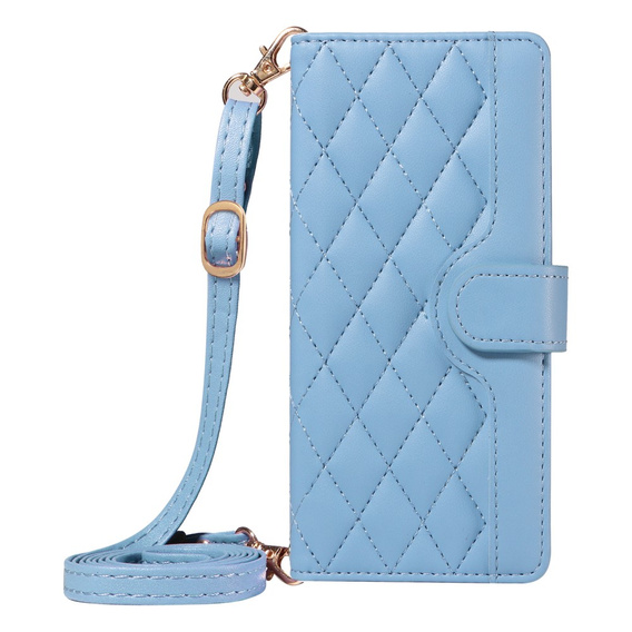Pouzdro s klopou pro iPhone 16E, Rhombus Crossbody Leather, modré