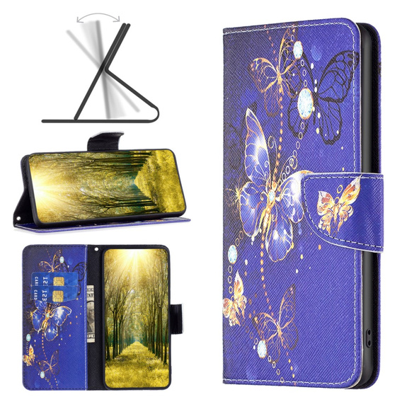 Klopové pouzdro pro Xiaomi Redmi Note 13 5G, Wallet, Butterflies fialové