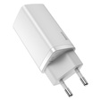 Baseus GaN2 Lite 65 W USB-C + USB-A síťová nabíječka, bílá (EU)