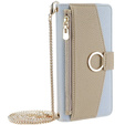 Flipové pouzdro Wallet Zipper Pocket pro iPhone 15 Pro, Wallet Zipper Pocket, se zrcátkem, modré