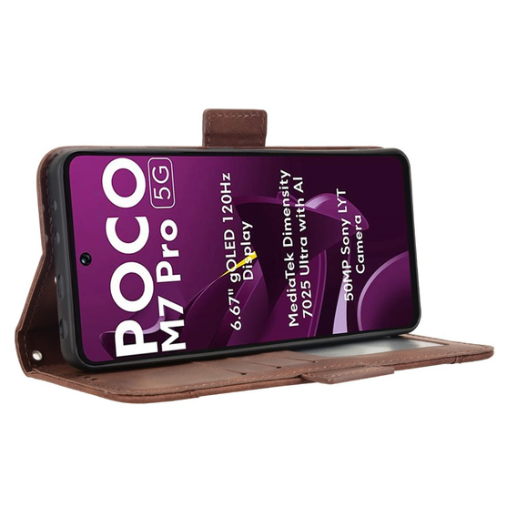 Klopové pouzdro pro Xiaomi Poco M7 Pro 5G, Card Slot, hnědé
