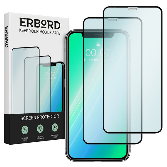 2x tvrzené sklo pro iPhone X/XS/11 Pro, ERBORD 3D pro celý displej