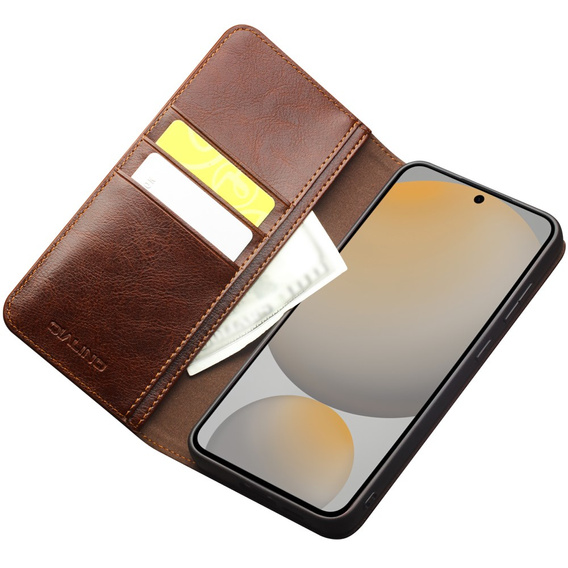 Flipové pouzdro pro Samsung Galaxy S25 FE, QIALINO Leather Wallet, hnědé