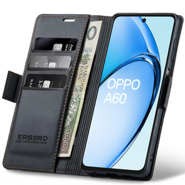 Pouzdro pro Oppo A60, ERBORD Glossy Litchi, flipová peněženka, černé