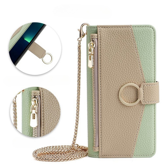 Flipové pouzdro Wallet Zipper Pocket pro Samsung Galaxy A56 5G, Wallet Zipper Pocket, se zrcátkem, zelené