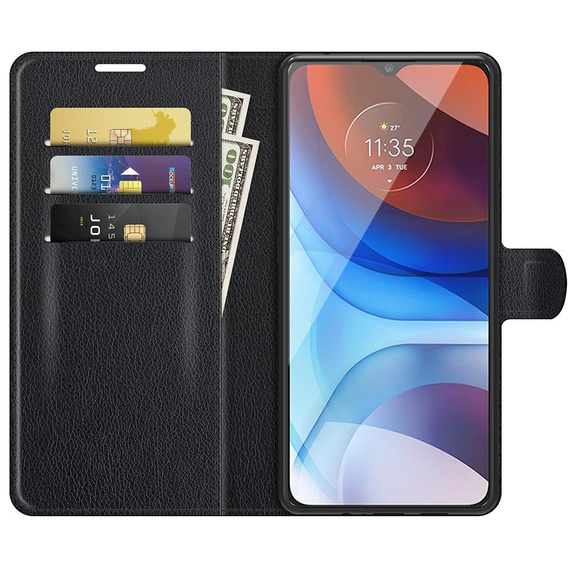Klopové pouzdro pro Motorola Moto E7 Power / E7i Power, Wallet Litchi Texture, černé