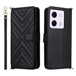 Flipové pouzdro pro Xiaomi Poco M7 Pro 5G, Crossbody Leather Wallet, černé