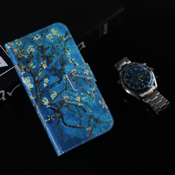 Klopové pouzdro pro Oppo A17, Wallet flowers, modré