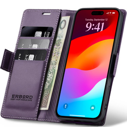 ERBORD Lesklé peněženkové pouzdro Litchi s klopou pro iPhone 17 Pro Max