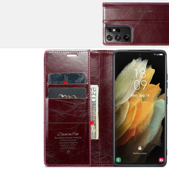 CASEME flipové pouzdro pro Samsung Galaxy S21 Ultra 5G, Waxy Textured, červené