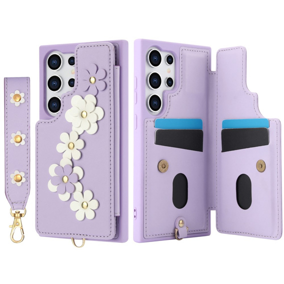 Pouzdro pro Samsung Galaxy S25 Ultra, Leather Flower Card Slot, fialové