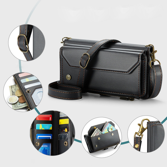 Klopové pouzdro pro Samsung Galaxy A17 5G, peněženkové pouzdro se zámkem a popruhy - černé