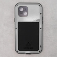 Pouzdro Love Mei pro iPhone 13 Mini, armored with glass, stříbrné