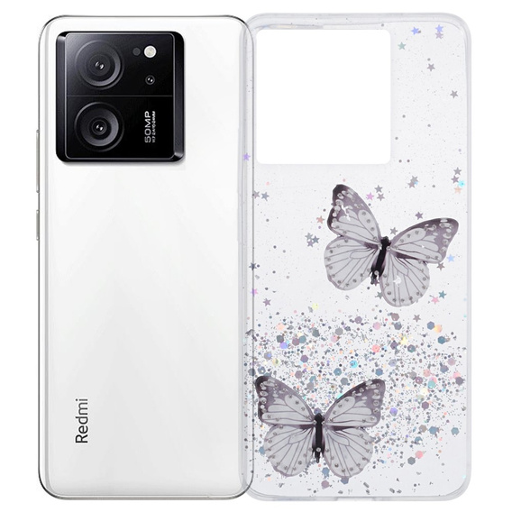 Pouzdro pro Xiaomi 13T / 13T Pro / Redmi K60 Ultra, Glitter Butterfly, bílé