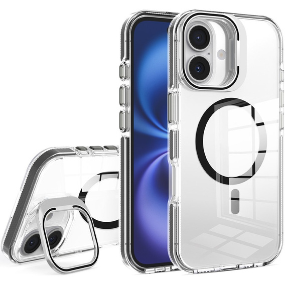 Pouzdro pro iPhone 17, pro MagSafe, se stojánkem, průhledné s černými vložkami