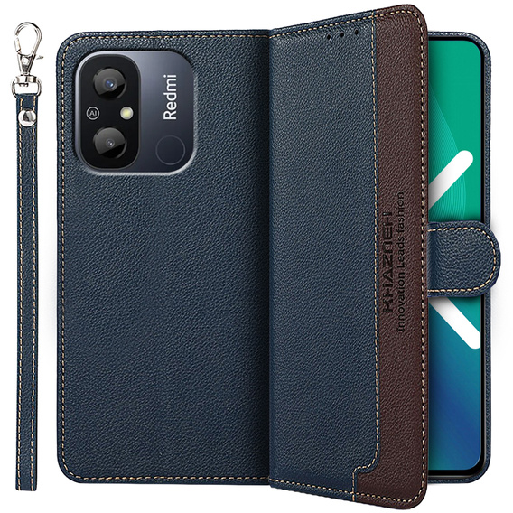 Klopové pouzdro pro Xiaomi Redmi 12C, KHAZNEH RFID, modré / hnědé