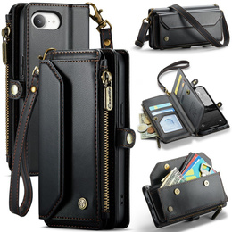 Pouzdro CASEME pro iPhone16e, RFID Leather Wallet, s popruhem přes rameno, černé