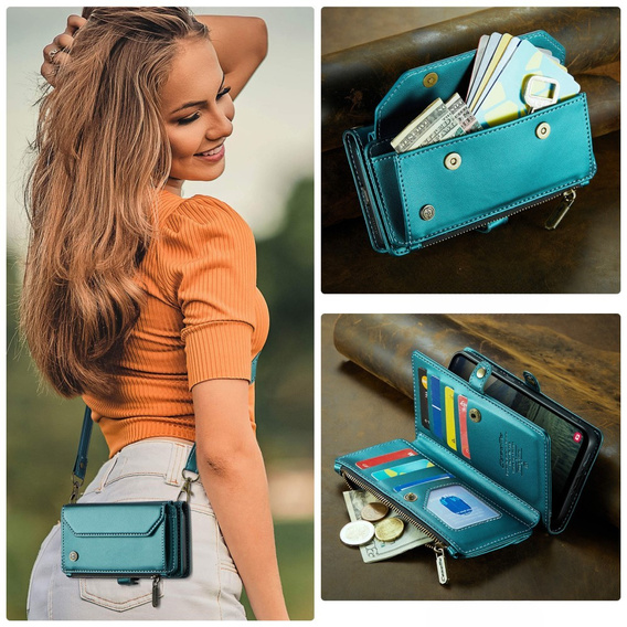 Pouzdro CASEME pro Samsung Galaxy A56 5G, RFID Leather Wallet, s popruhem přes rameno, zelené