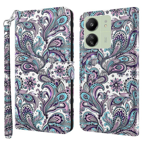 Klopové pouzdro pro Xiaomi Redmi 13C / Poco C65, Wallet, Flowers