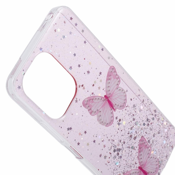 Pouzdro pro Xiaomi Redmi 13C / Poco C65, Glitter Butterfly, růžové