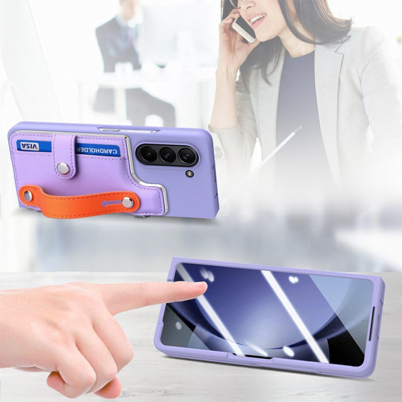 Pouzdro pro Samsung Galaxy Z Fold 5 5G, se stojánkem, sklem a stylusem, kůže, černé