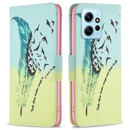 Klopové pouzdro pro Xiaomi Redmi Note 12 4G, Wallet, feather, modré