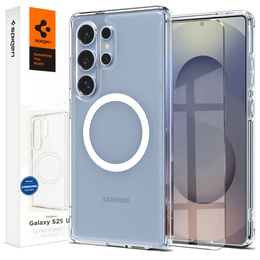 Pouzdro MagSafe Spigen pro Samsung Galaxy S25 Ultra, Ultra Hybrid, transparentní / bílé + 9H tvrzené sklo