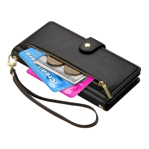 Klopové pouzdro pro Samsung Galaxy A36 5G, Wallet Zipper Pocket, černé