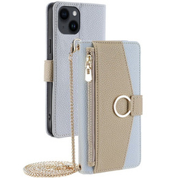 Flipové pouzdro Wallet Zipper Pocket pro iPhone 14, Wallet Zipper Pocket, se zrcátkem, modré