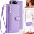 Klopové pouzdro pro iPhone 16E, Wallet Zipper Pocket, fialové