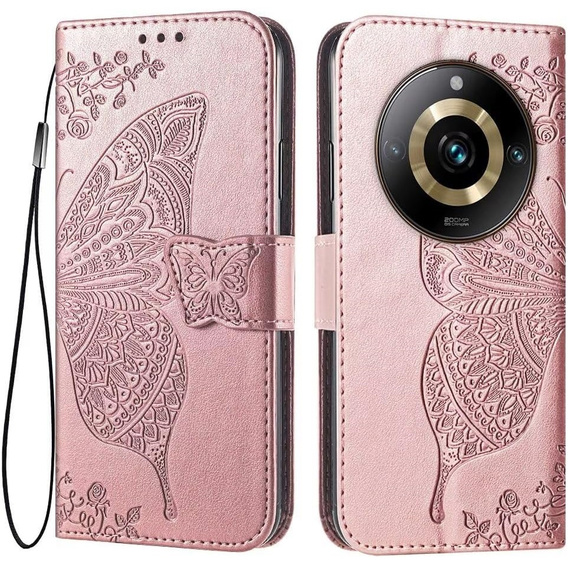 Klopové pouzdro pro Realme 11 Pro / 11 Pro +, Butterfly, růžové rose gold