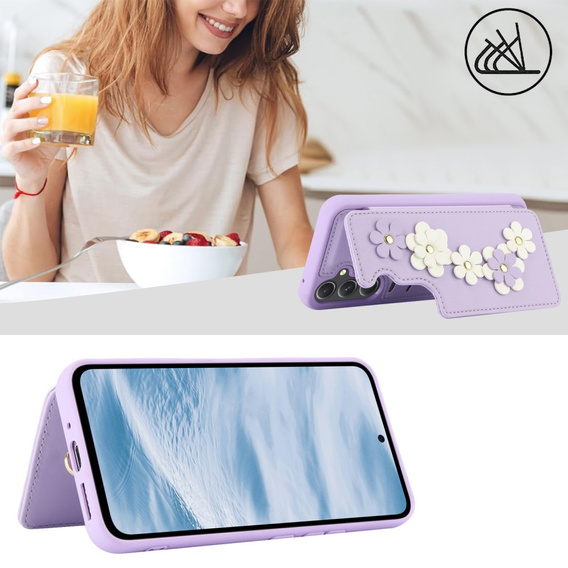 Pouzdro pro Samsung Galaxy A55 5G, Leather Flower Card Slot, fialové