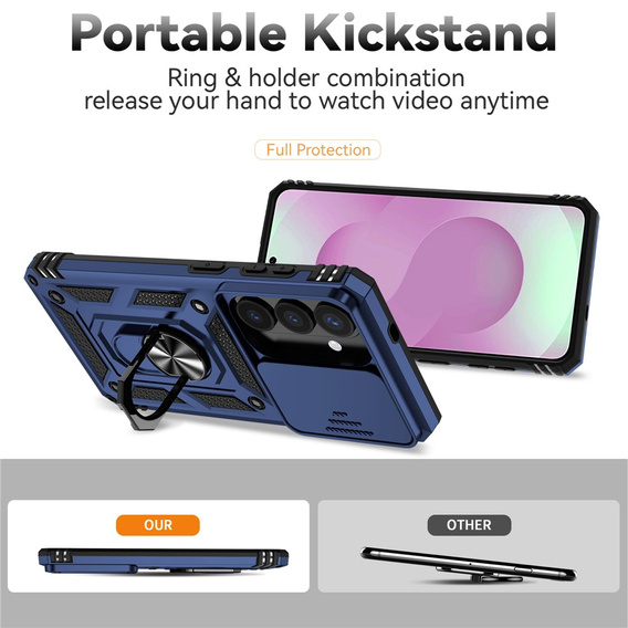 Pevné pouzdro s podstavcem a krytem objektivu pro Samsung Galaxy S26, modré