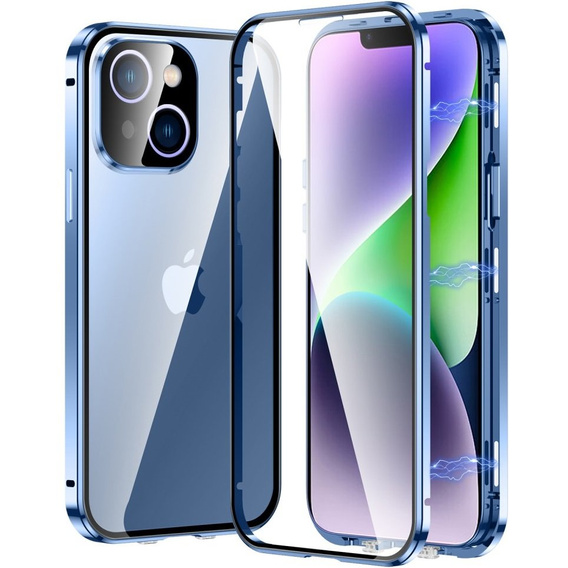 Pouzdro pro iPhone 15 Plus, Magnetic Dual Glass, modré