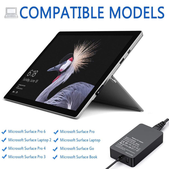 44W 15V 2,58A napájecí adaptér s nabíjecím portem USB pro Microsoft Surface Pro 6/5/4/3 - zástrčka EU