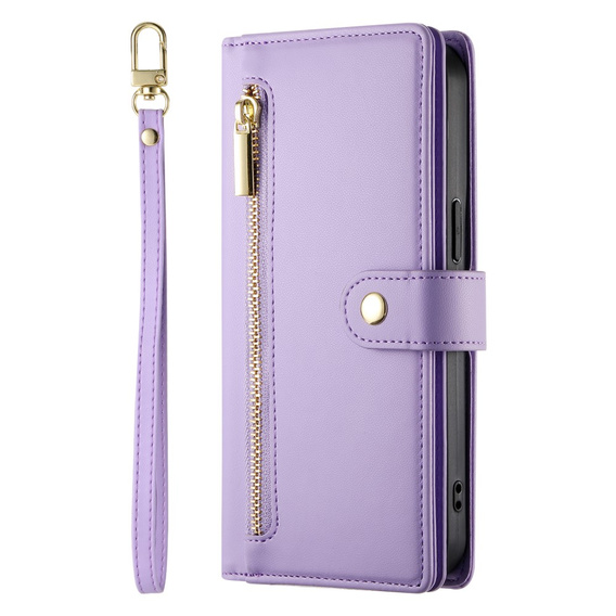 Klopové pouzdro pro iPhone 16 Pro Max, Wallet Zipper Pocket, fialové